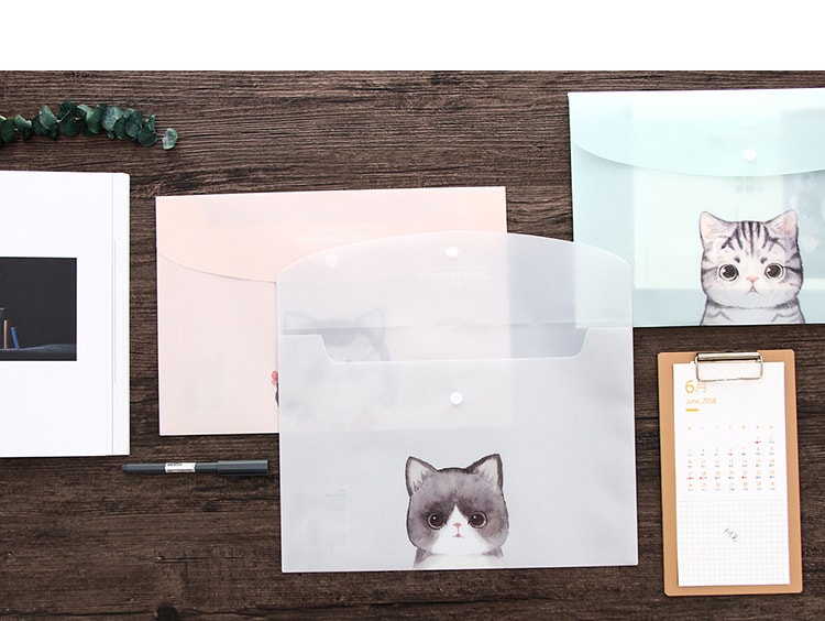 樂學辦公(LEARN&amp;WORK)萌寵 蘇打貓系列 PP材質 萌貓按扣文件袋 彩色 4個裝 款式隨機