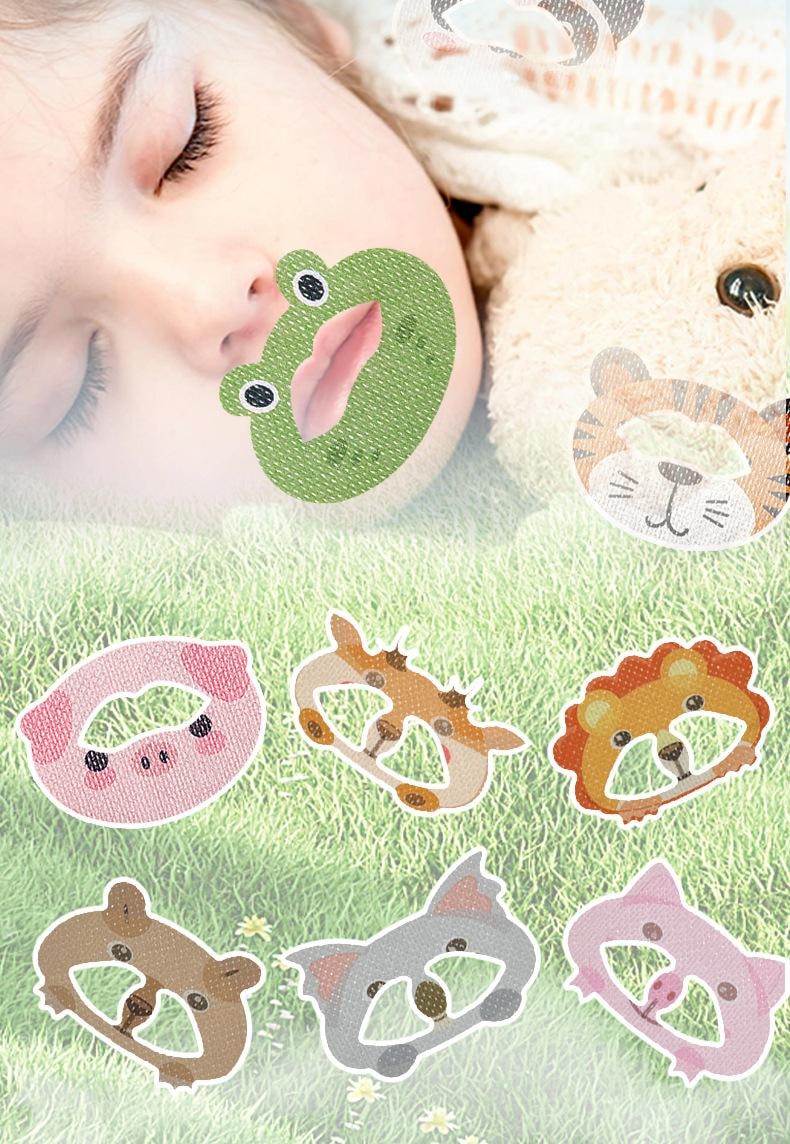 FOXTAIL 儿童口呼吸贴 卡通 睡觉防张嘴 打呼噜 止鼾贴 口呼吸矫正贴 封口贴 90片- 狐狸+老虎+小猪 1份