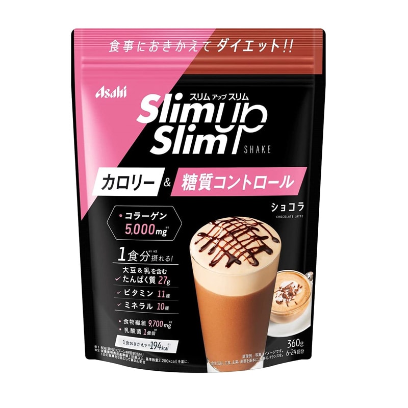 日本朝日ASAHI SLIM UP SLIM 膠原蛋白代餐粉 減肥瘦身粉 粉末型奶昔 巧克力口味 360g