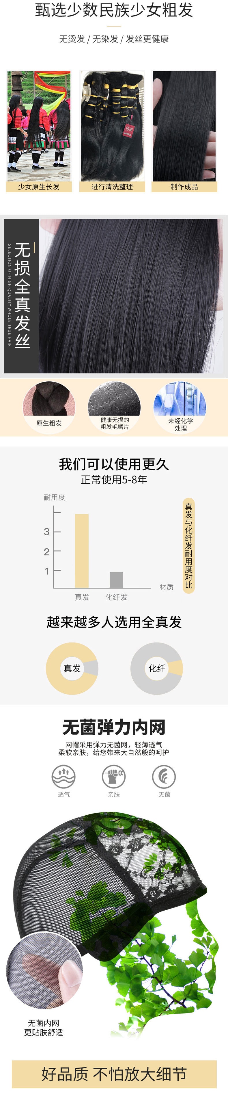 【中国直邮】全真人发锁骨假发 递针头套 空气刘海 30cm 自然黑