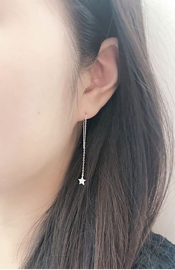 14K Handmade Star Dangle Earrings 1 Pair