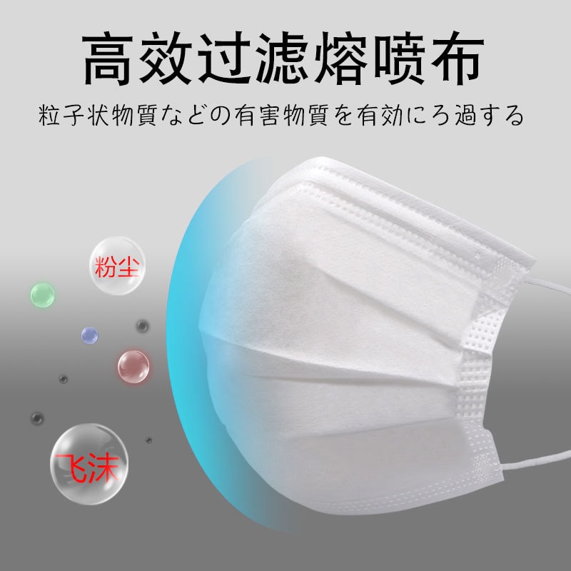 Disposable three-layer protective mask with melt-blown cloth 99% filtering(China exported to Japan) 50pcs