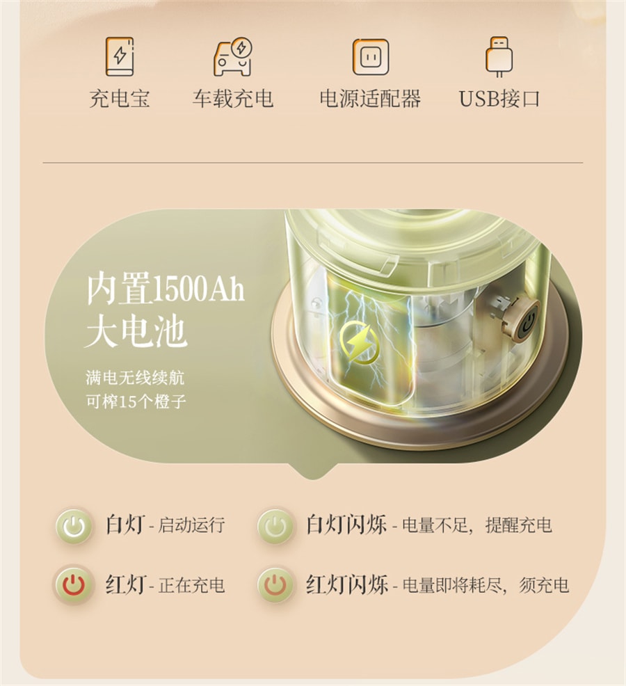 【中國直郵】小熊 榨汁機汁渣分離全自動小型無線便攜果汁原汁橙汁機 綠色