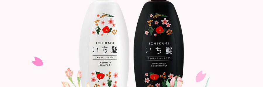 日本KRACIE ICHIKAMI 純和草櫻花洗護套組 柔順保濕型 480g+480ml+10g髮膜