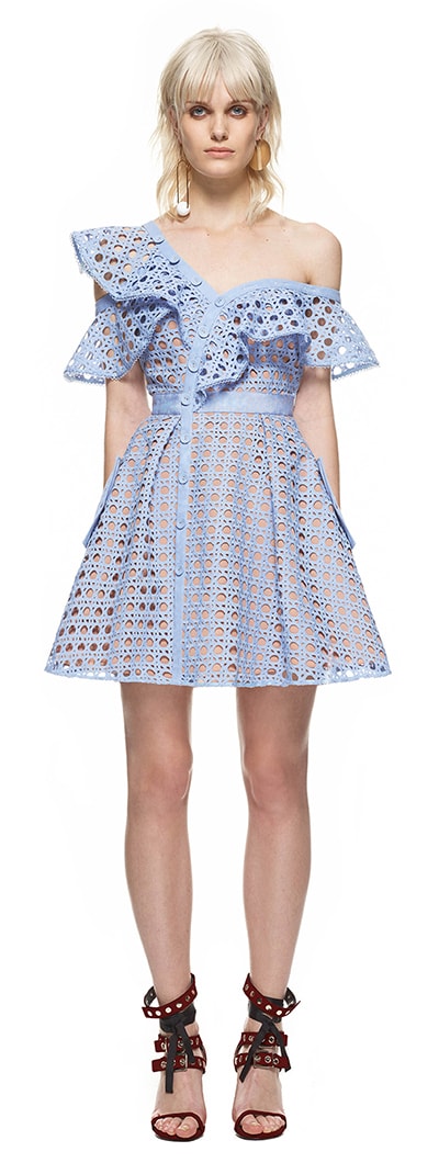 Guipure Frill Mini Dress Blue UK6