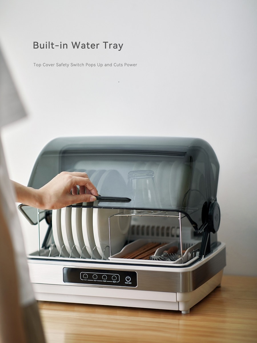 White Kitchen Dish Sterilizer Tableware Dryer Compact 42L Countertop Model For Home Use 100~120V Wide Voltage