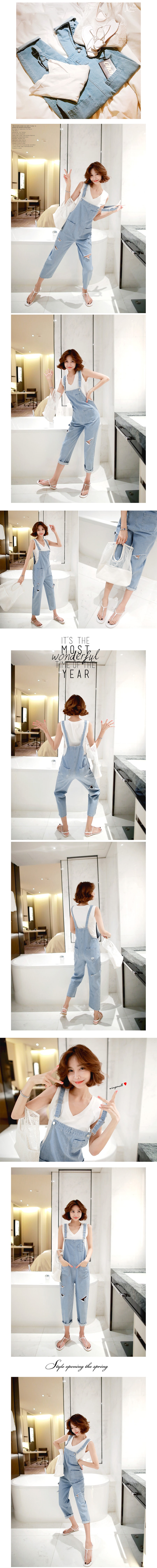 KOREA Relaxed Denim Overalls #Light Blue One Size(S-M) [Free Shipping]