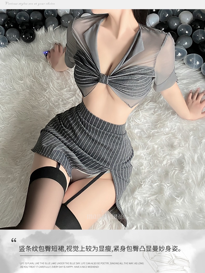 【中國直郵】曼煙 性感包臀裙秘書裝製服套裝 均碼 灰色【不含髮箍+絲襪】