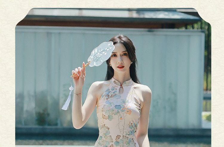 【中国直邮】 亦美珊 显瘦国风纯欲风新中式泳衣 荷花粉色L码