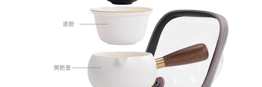 南山先生 熊猫茶具 陶瓷侧把茶具礼盒 便携式旅行茶具套装 黑白品杯 1壶+2杯+1收纳包