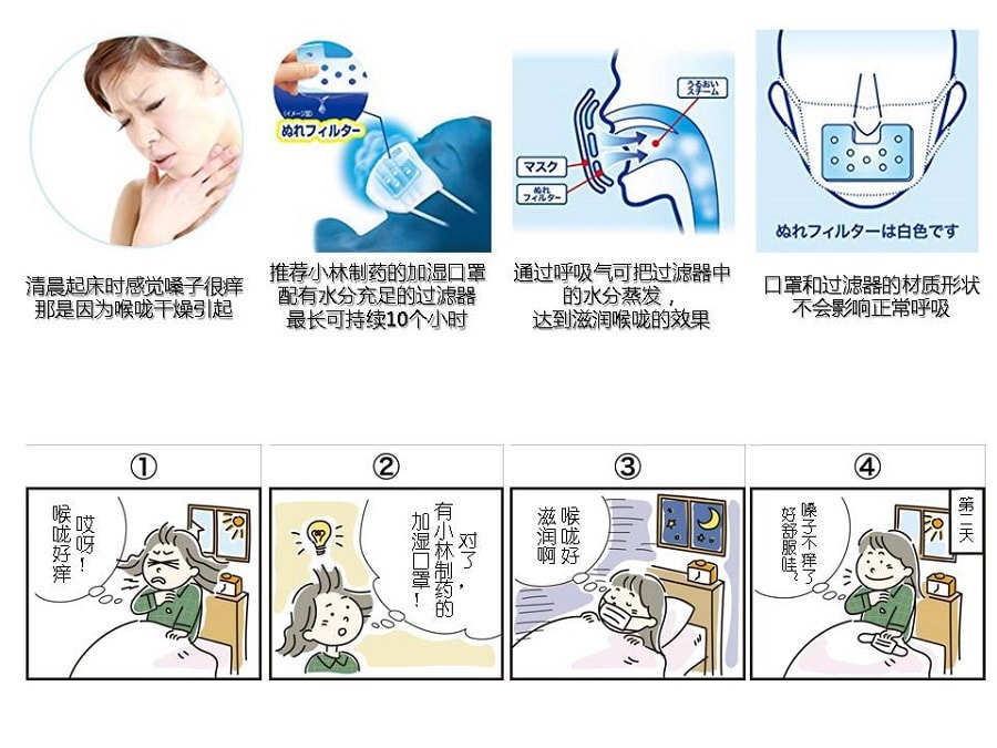 日本KOBAYASHI小林制药 睡眠用加湿口罩 #无香 3枚入
