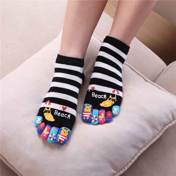 Cute Funny Cartoon Toe Socks for Women Girls Soft Breathable Pure Cotton Socks for School Girl Sky Blue 1 Pair
