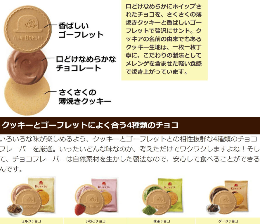 【日本直郵】紅帽子Kukkia系列巧克力牛奶夾心薄脆餅混合4口味 20枚/盒