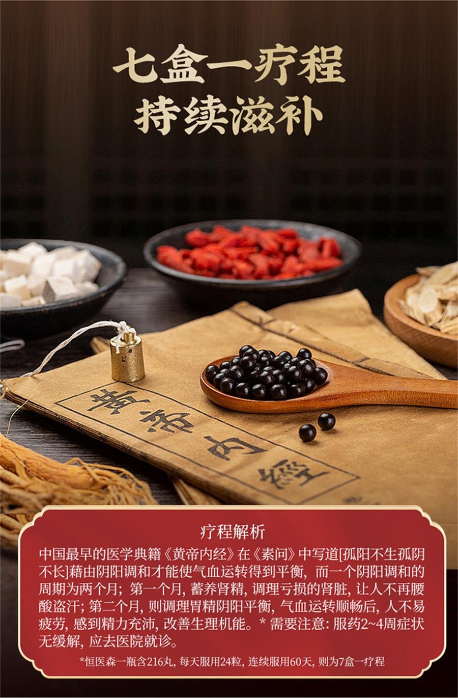 【中國直郵】 恆醫森 濃縮六味地黃丸滋陰補腎固精強腎男士女腎虛腎虧六位味地黃丸 216丸/瓶