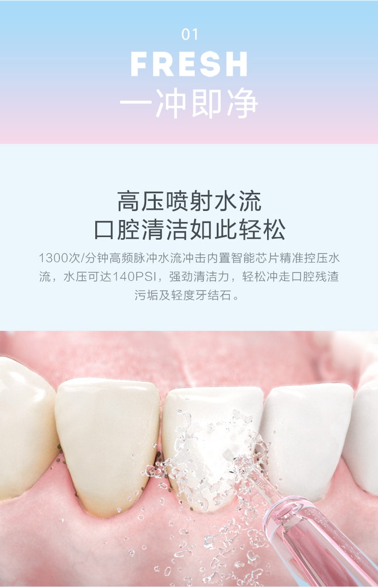 【中国直邮】素士冲牙器W1樱花粉