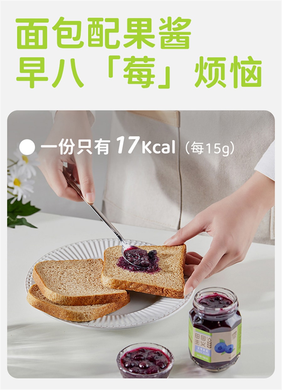【中国直邮】田园主义  蓝莓果酱无添加糖精草莓酱涂抹面包吐司0脂果肉轻食早餐   150g/瓶