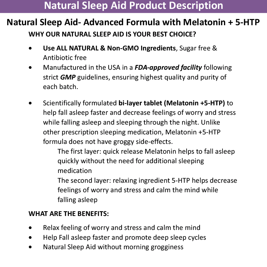 Natural Sleep Aid- Advanced Formula With Melatonin + 5-HTP