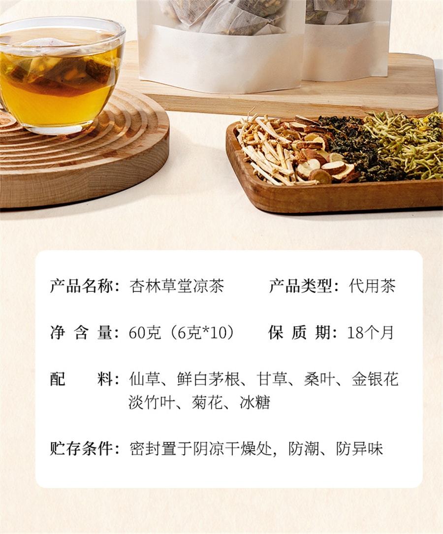 【中国直邮】杏林草堂   广东凉茶茶包原味凉茶料包冷泡茶金银花夏季解暑茶清凉茶   60g/袋