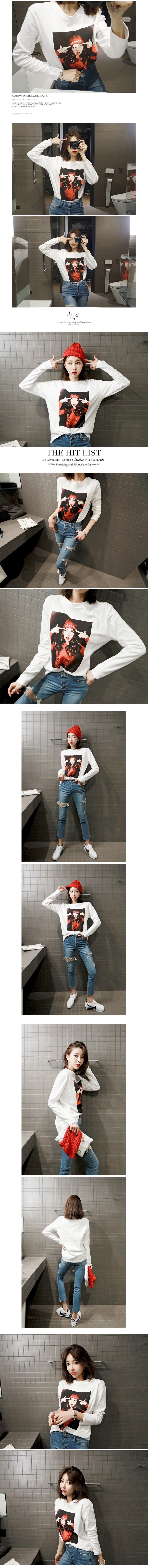 KOREA Red Beanie Girl Printed T-Shirt #Ivory One Size(S-M) [Free Shipping]