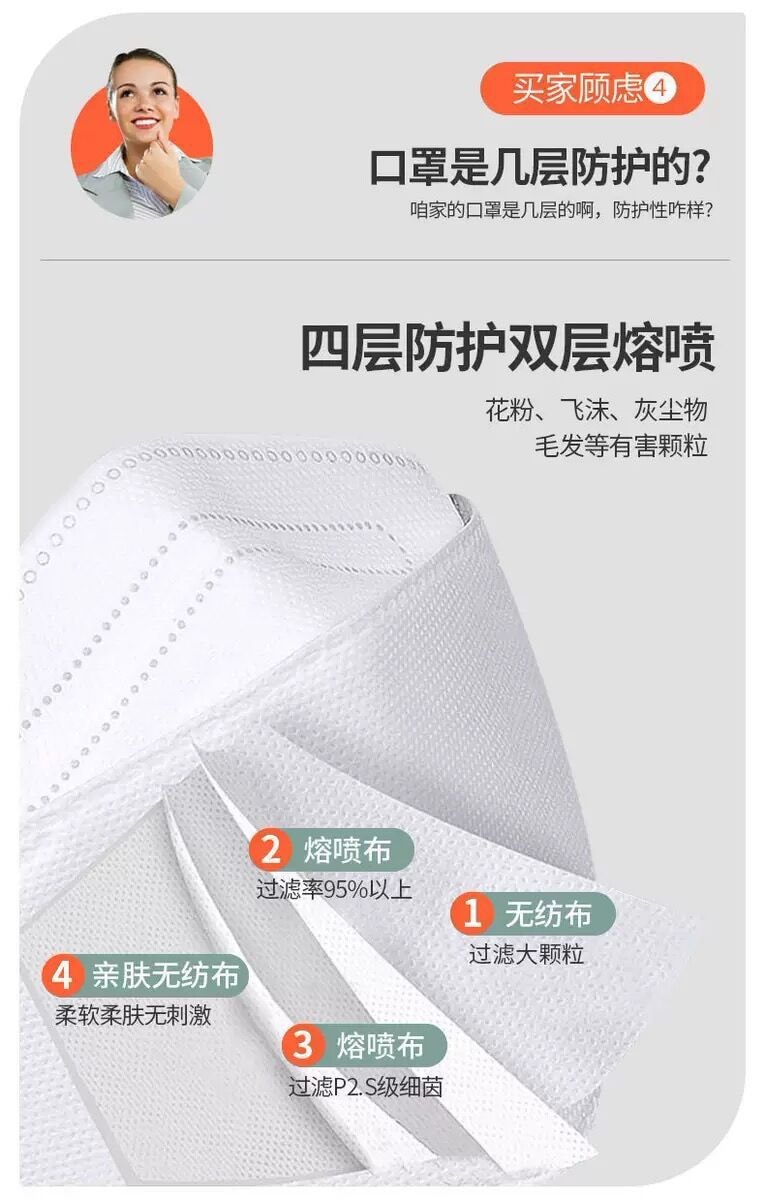 【中国直邮】立体防护口罩 柳叶型 四层防护 10个