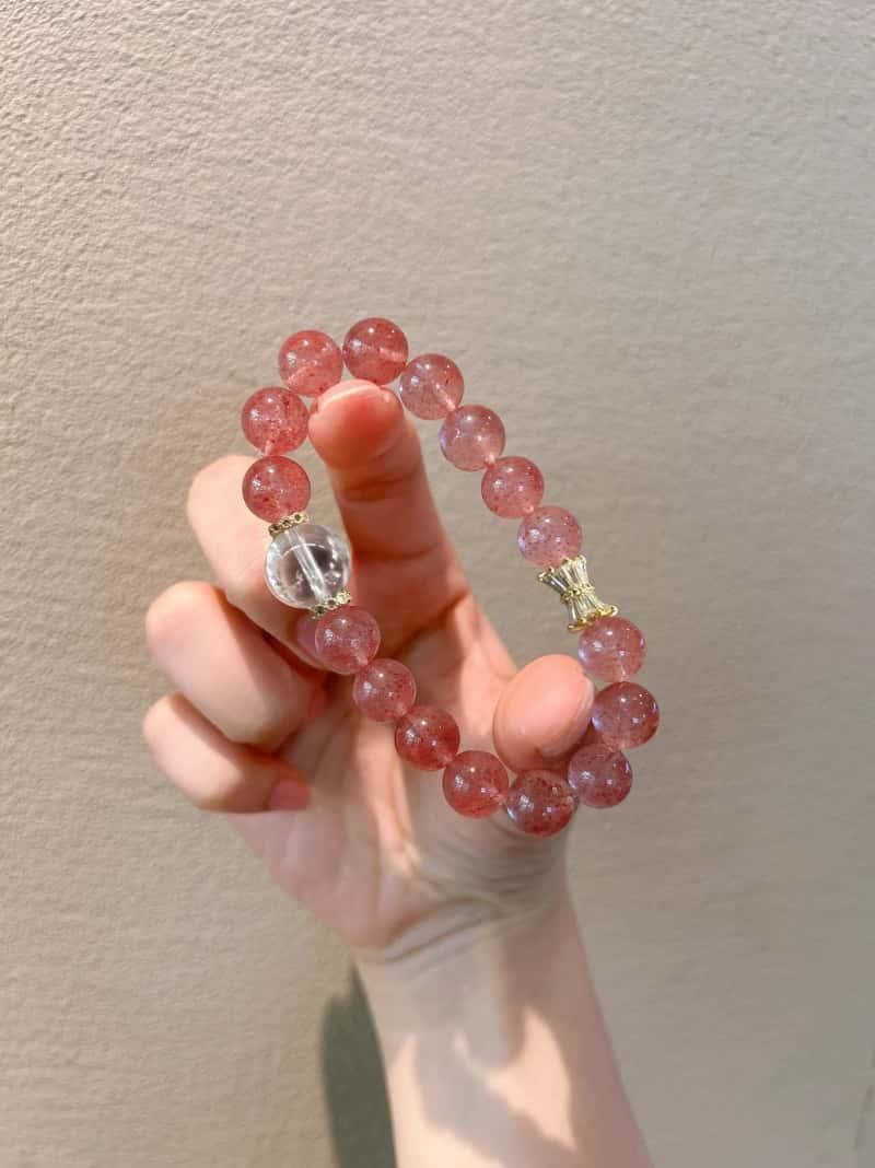  【情緣順遂】草莓晶+白水晶10mm 雙能量手串手環 招桃花增強自信手鍊 天然寶石首飾 情人節送禮佳選
