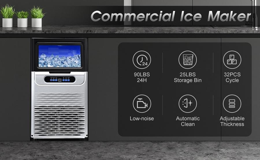 【美國直郵】Zomagas 商用製冰機 90 磅/24 小時帶 22 磅冰粒儲藏箱