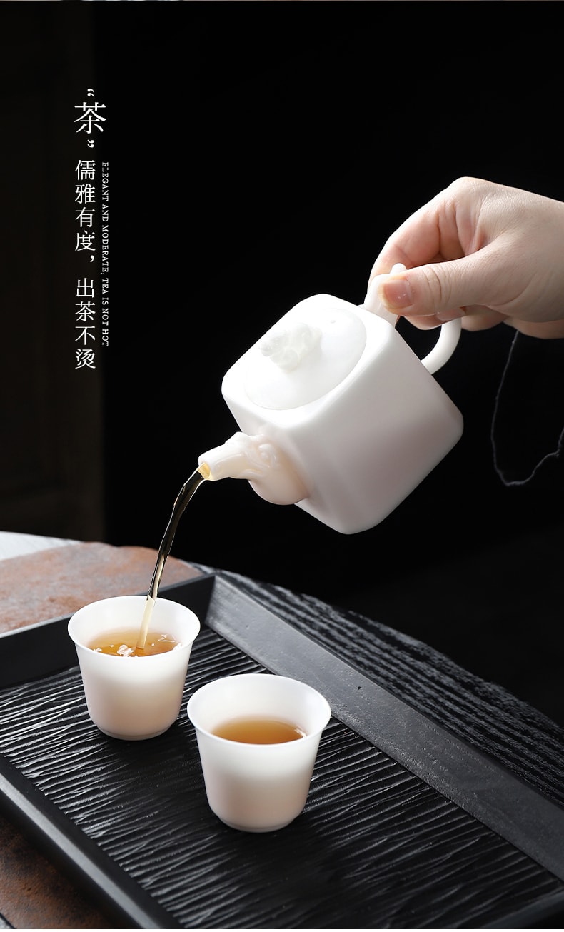  康樂品 冰種玉瓷貅貅四方壺 王存旭大師純手工泡茶壺 高級功夫茶具泡茶器 商務伴手禮品