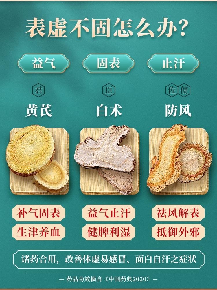  雲南白藥 丹溪玉屏風顆粒 固表 止汗 益氣 用於表虛不固 自汗惡風 面色皖白或體虛易感風邪者 6袋/盒