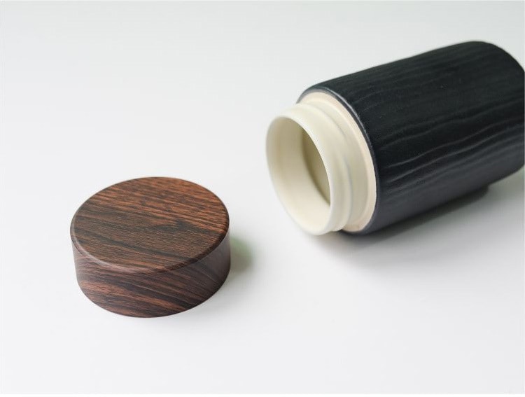 Creative ceramic insulation hand cups Convenient travel wood grain anti-hot cover office tea cup Black
