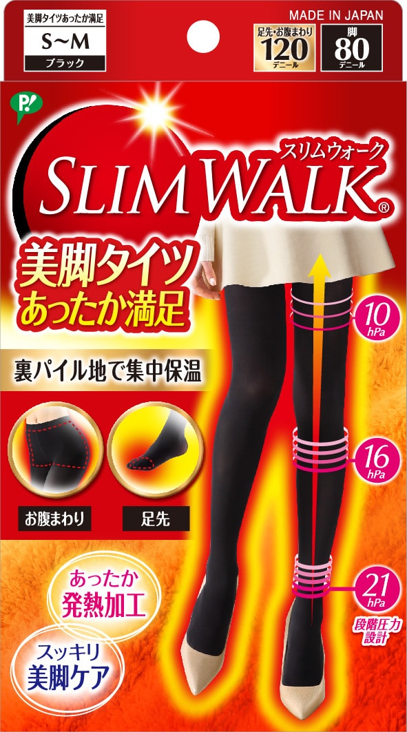 日本SLIMWALK 120D發熱分段加壓瘦腿美腿襪黑 S-M 1pcs