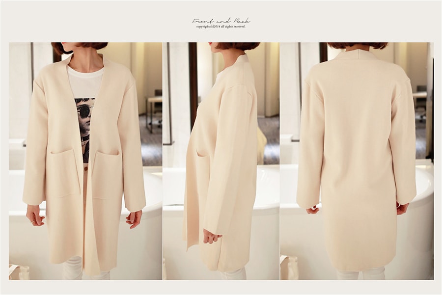 KOREA Open-Front Pocket Cardigan #Beige One Size(S-M) [Free Shipping]