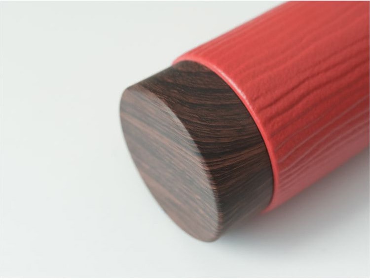 Creative ceramic insulation hand cups Convenient travel wood grain anti-hot cover office tea cup Red