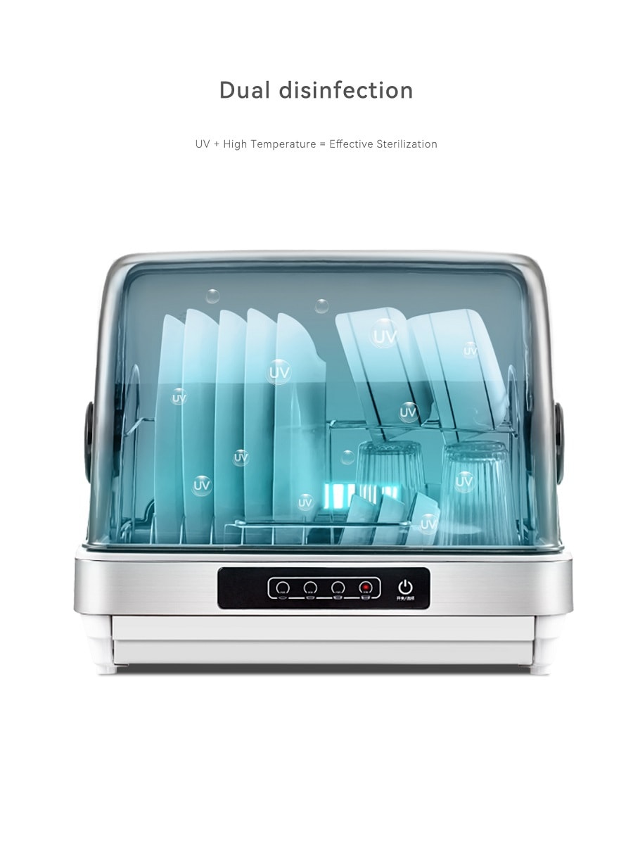 White Kitchen Dish Sterilizer Tableware Dryer Compact 42L Countertop Model For Home Use 100~120V Wide Voltage