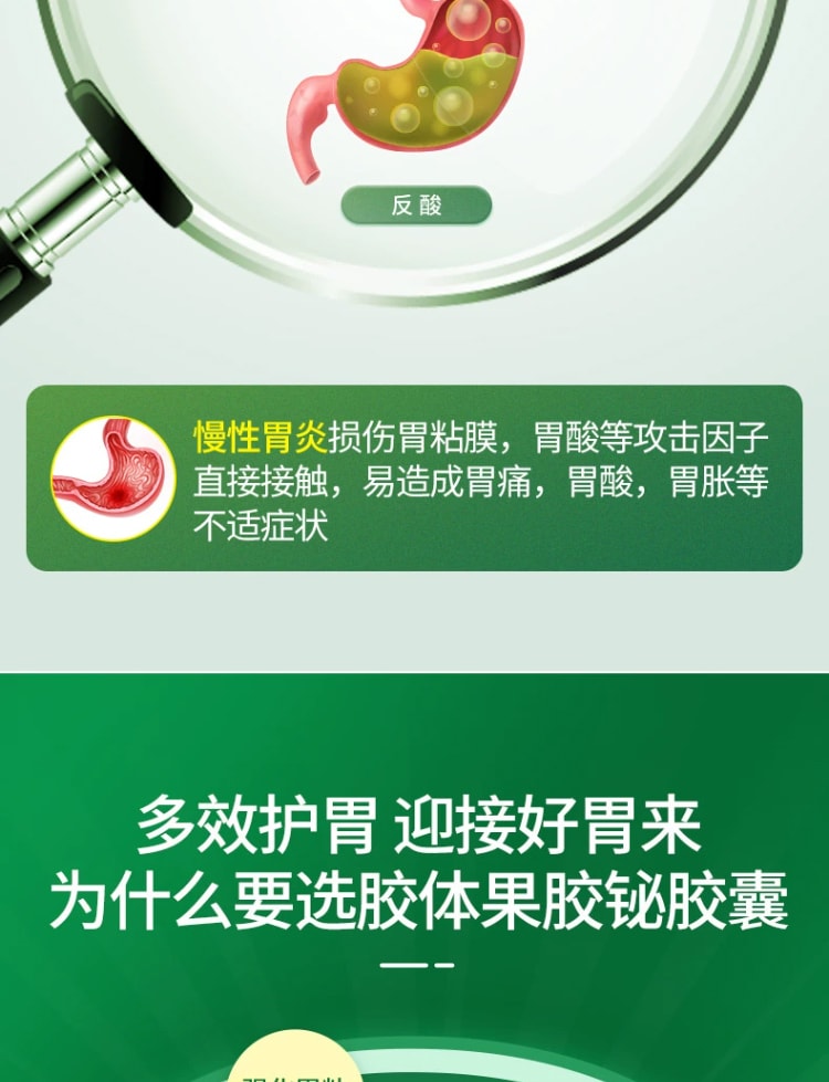 【中國直郵】恆玉佳 膠體果膠鉍膠囊胃藥 治療慢性胃炎 保護胃黏膜 50mg*18粒 x 1盒