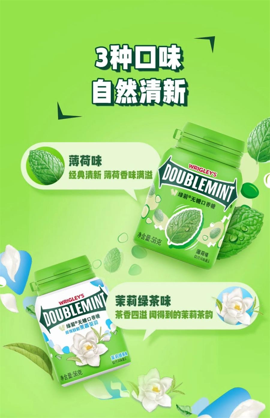 【中國直郵】 綠茶 無糖口香糖茉莉綠茶口味 口香糖清新口氣辦公室零食56/瓶