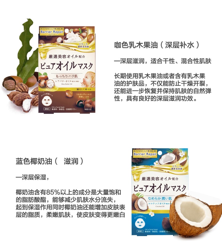 日本MANDOM曼丹 堅果椰奶果油保濕面膜 4枚入