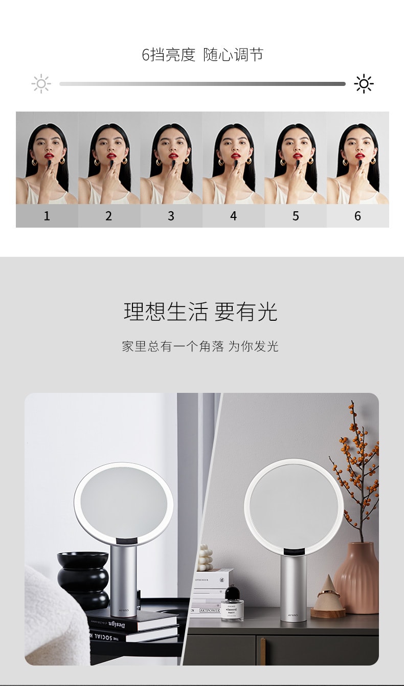 【年中特惠】中國直郵AMIRO覓食化妝鏡led感應智慧美妝鏡O2系列白帶10倍放大鏡