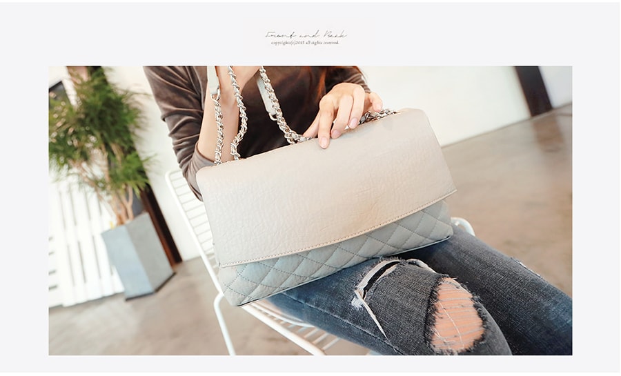 KOREA Quilted Chain Shoulder Bag #Grey Faux Leather [Free Shipping]