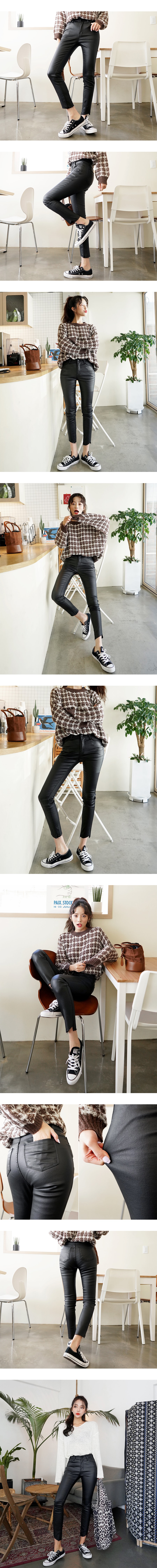 Coated Skinny Ankle Jeans With Wave-Hem #Black L(29-30)