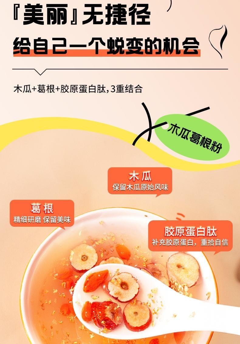 【中国直邮】 南京同仁堂 木瓜葛根粉15g*12条/盒 正品胶原蛋白肽大搭牛奶营养胸早餐粉