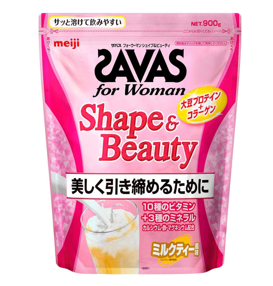 【日本直邮】MEIJI明治SAVAS匝巴斯女士大豆蛋白质粉含胶原蛋白运动塑形奶茶味900g