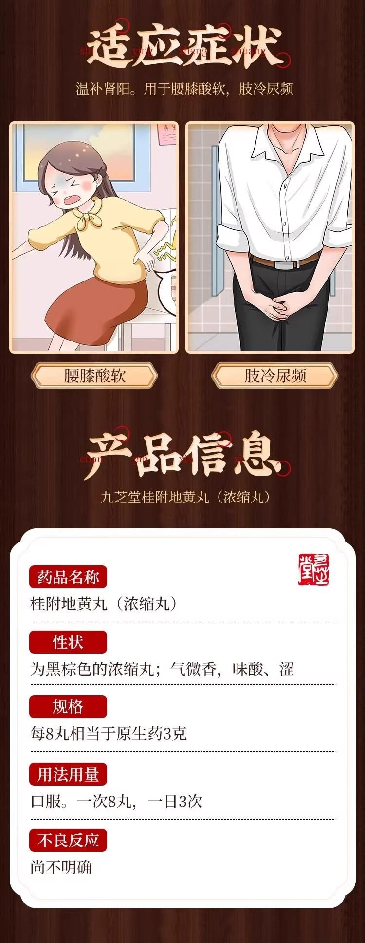 【中国直邮】 九芝堂 桂附地黄丸200丸/盒 5盒 浓缩丸 温补肾阳 专科用药 腰膝酸软 肢冷尿频