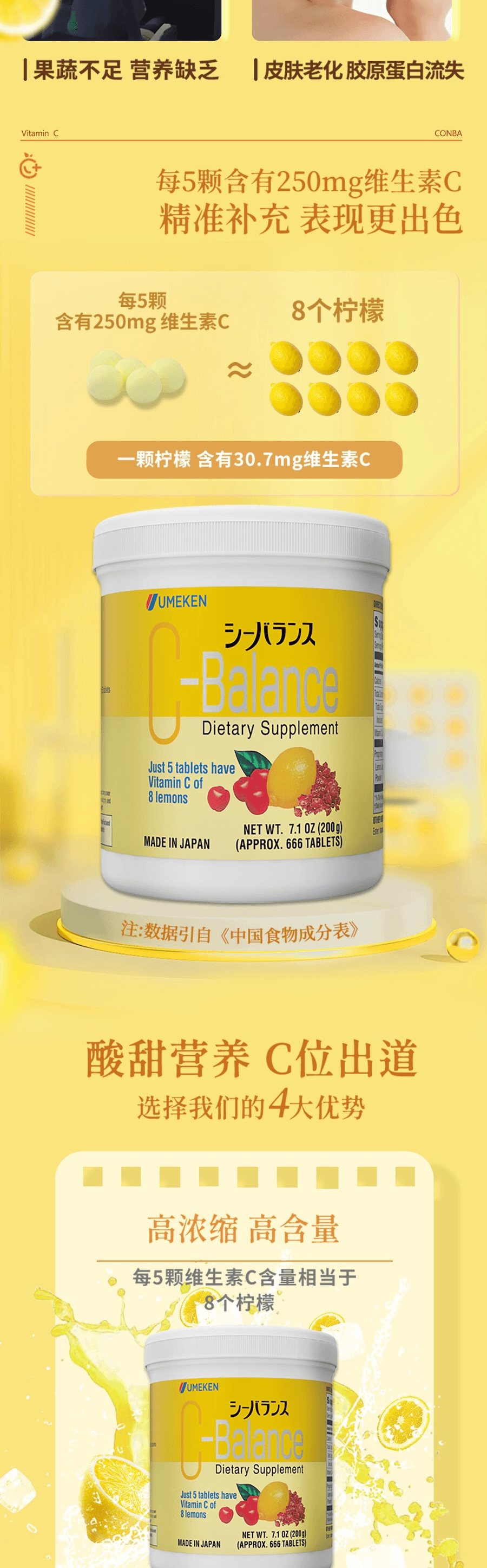 【日本產】UMEKEN C-Balance 咀嚼型维生素C丸 200克【嚼着吃的柠檬小丸子】【 好吃好吸收✨】【孕妈宝贝都能吃】【增强免疫力】【预防感冒流感病毒】【提亮肤色弹润肌】