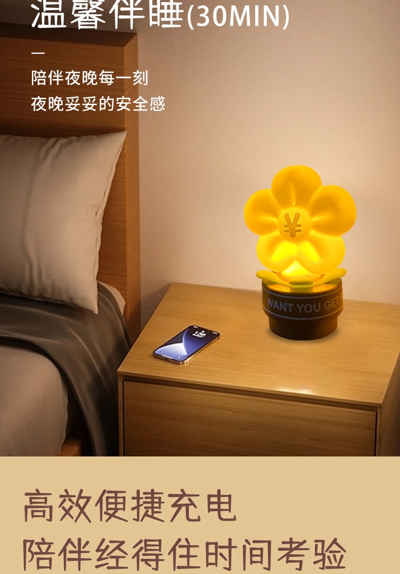 【中国直邮】FOXTAIL 有钱花拍拍小夜灯 卧室睡眠灯可爱USB充电柔光护眼夜灯 1个 丨*预计到达时间3-4周