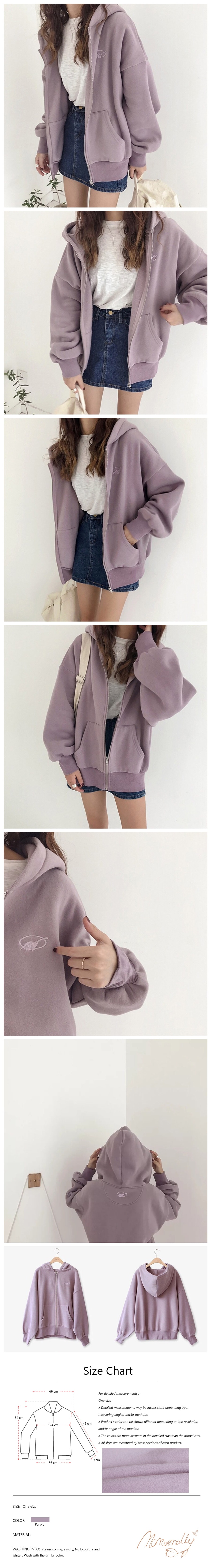 Korean chic fleece short hooded zipper sweater Purple One-size