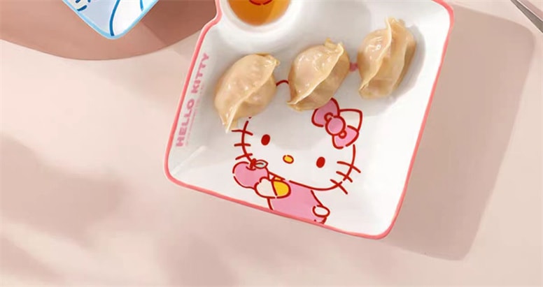 【中國直郵】SANRIO 三麗鷗餃子盤 兒童早餐盤 分格陶瓷碟子 -凱蒂貓 Hello Kitty 1件 丨*預計到達時間3-4週