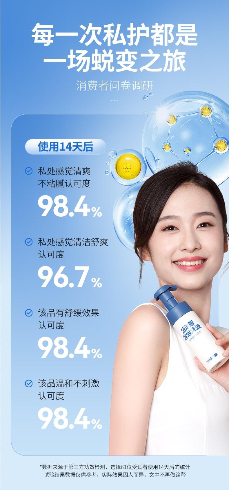 【中国直邮】 洁尔阴 泡泡洗液 阴私处清洗液泡沫慕斯 抑菌止痒净味清洁私处护理液 150ml/瓶