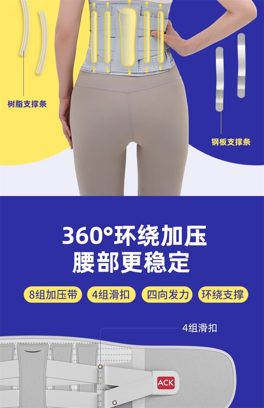 【中国直邮】ACK艾斯凯  护腰带医用腰间盘劳损腰椎突出腰肌疼痛男女透气久坐专业腰托  旗舰按摩款M码