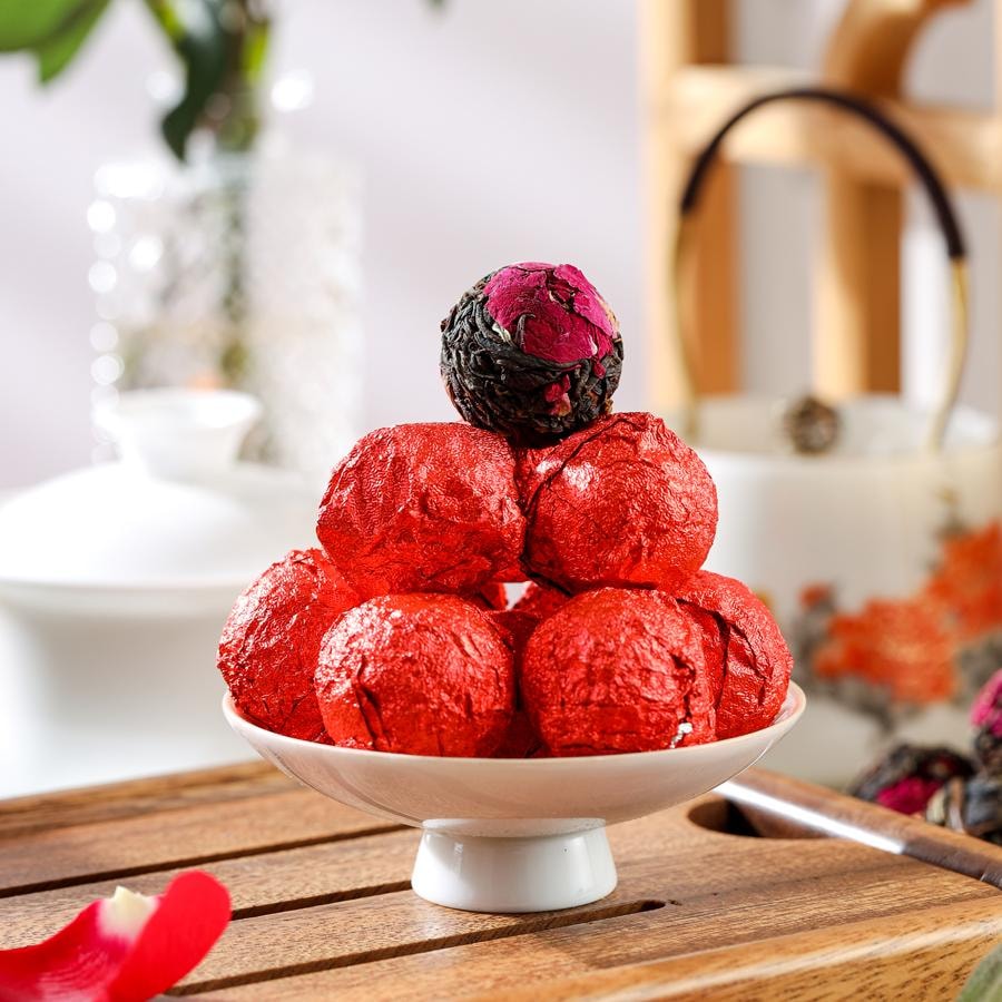 美国仁信昌 云南特产花茶龙珠 滇红玫瑰红茶 400g