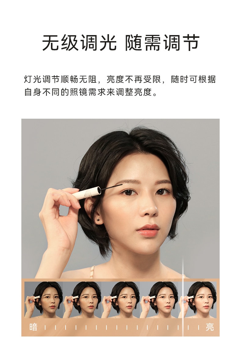 【中國直郵】MUID led燈化妝鏡 日光智慧大圓鏡專業美容桌面補光鏡子 黑橘色款